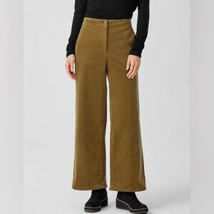 Eileen Fisher Wide Leg Corduroy Pants Size Large Brown